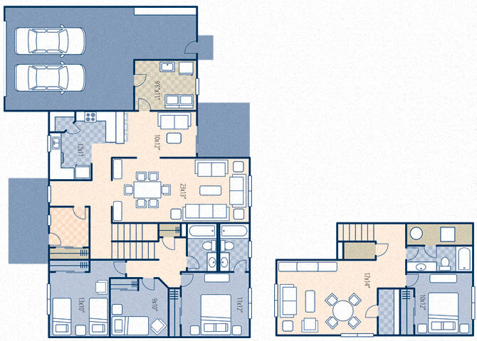 Floor plan for 4 beds, 3 baths, 2489 sqft